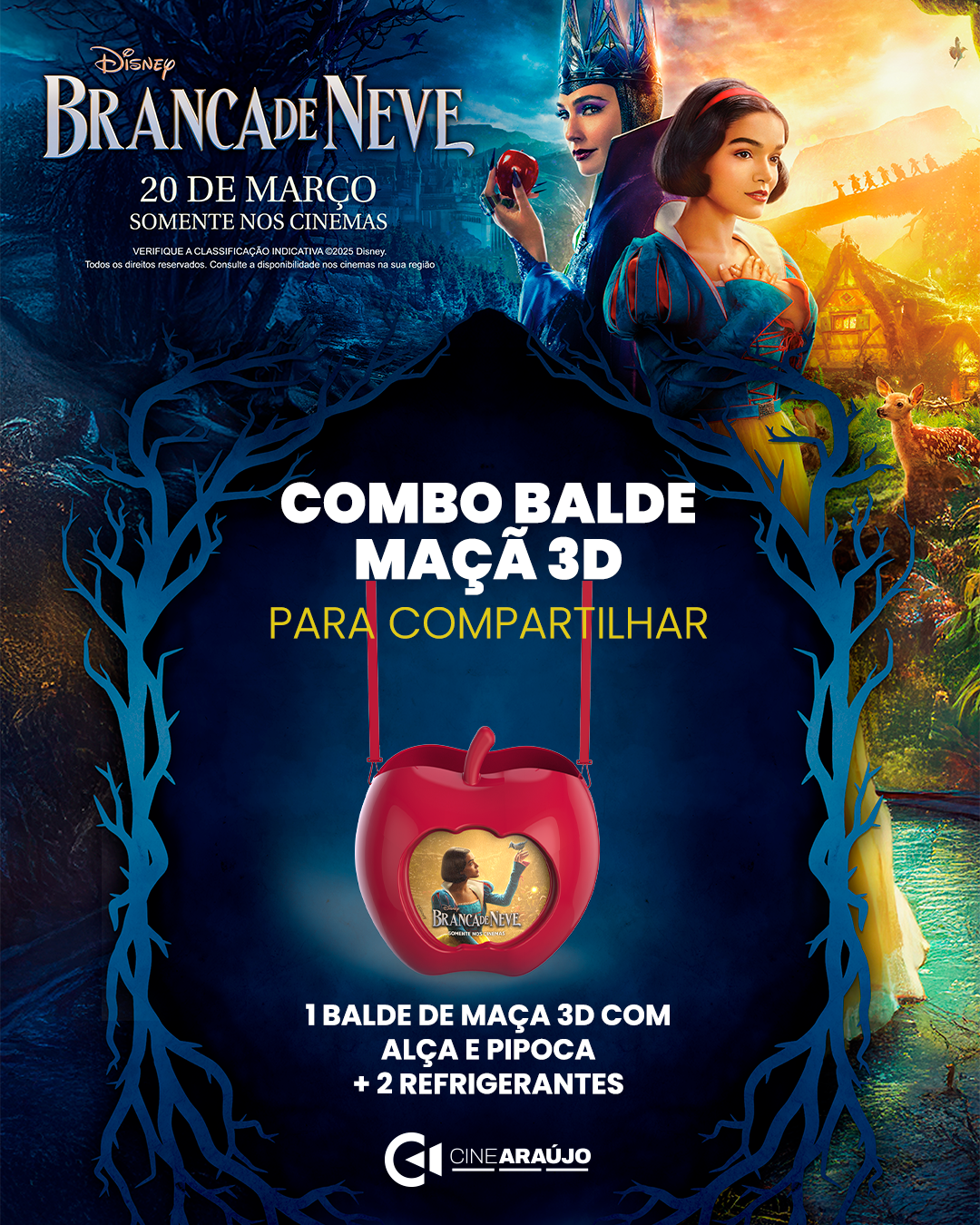 Poster Combo Balde Maça 3D - Branca de neve